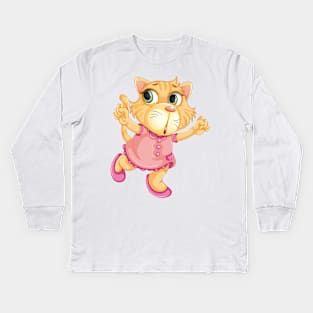 Cute cat dressed in a frock Kids Long Sleeve T-Shirt